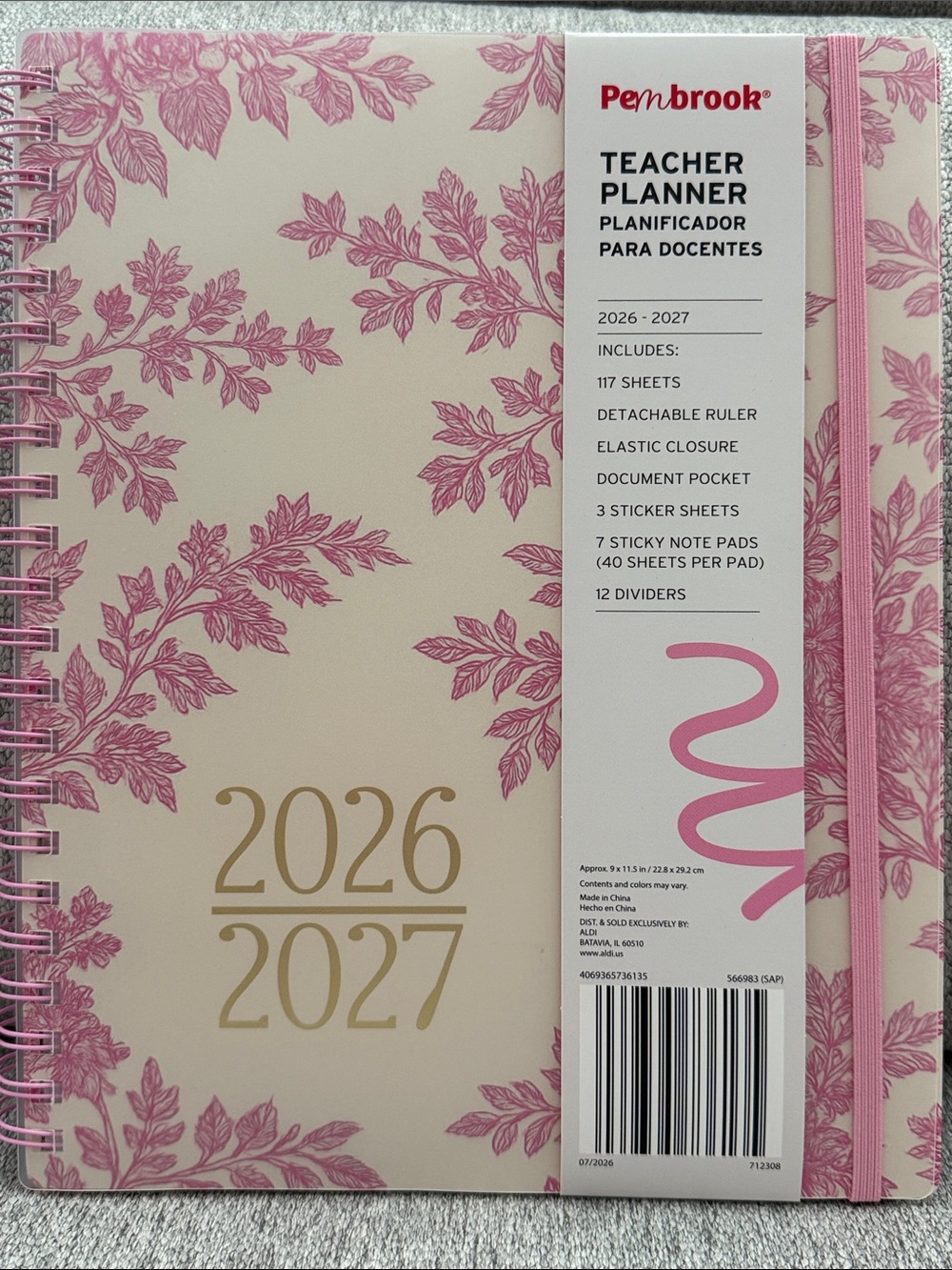 Penbrook Teacher Planner 2026-2027 - pink  floral